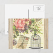 ヴィンテージ 鳥 花 フランス パリ エッフェル塔 ポストカード (正面/裏面)