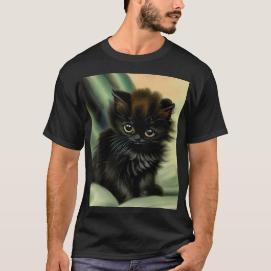 ヴィンテージ 黒い子猫のイラスト Tシャツ (正面)