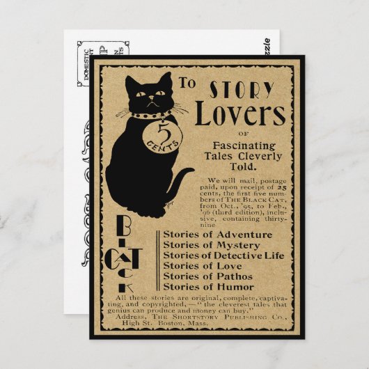 ヴィンテージ「黒猫」ストーリー好き向け広告 ポストカード (正面/裏面)