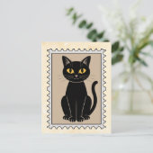 ヴィンテージ 黒猫 郵便切手 ポストカード (スタンド正面)