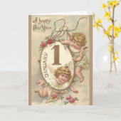 ヴィンテージ- 1月1日 – 新年おめでとう カード (黄色い花)