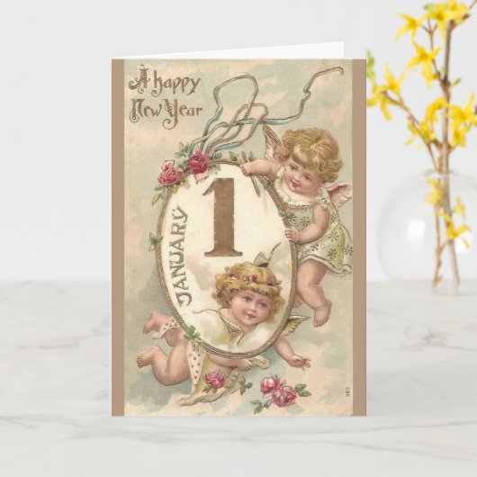 ヴィンテージ- 1月1日 – 新年おめでとう カード (黄色い花)