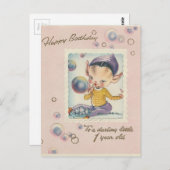 ヴィンテージ「1歳」ハッピーバースデー小妖精や小人 ポストカード (正面/裏面)