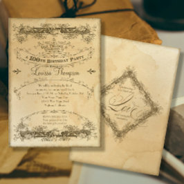 ヴィンテージ 100歳の誕生日お祝い 紅茶にじみ 招待状