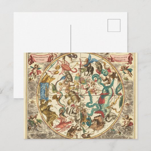 ヴィンテージ 1660年 南天星座図 ポストカード (正面/裏面)
