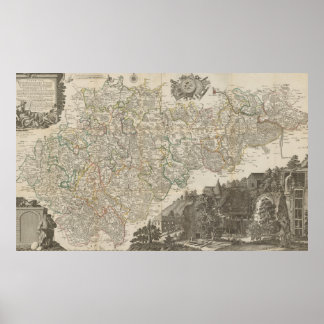 ヴィンテージ 1757年 ドイツ地図、歴史的なドイツ ポスター