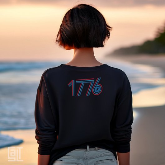 ヴィンテージ 1776 アメリカ - 太い赤と青のストライプ Tシャツ
