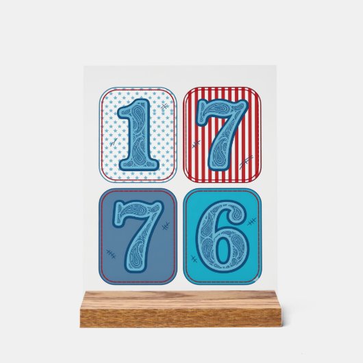 ヴィンテージ 1776 愛国パッチワーク アクリルサイン (正面)