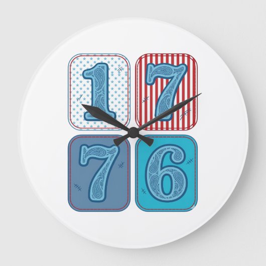 ヴィンテージ 1776 愛国パッチワーク ラージ壁時計 (正面)