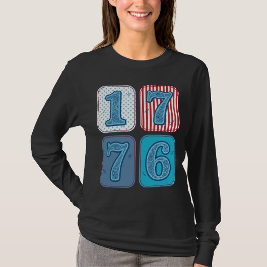 ヴィンテージ 1776 愛国パッチワーク Tシャツ (正面)