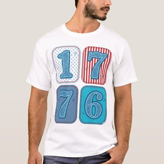 ヴィンテージ 1776 愛国 パッチワーク Tシャツ (正面)