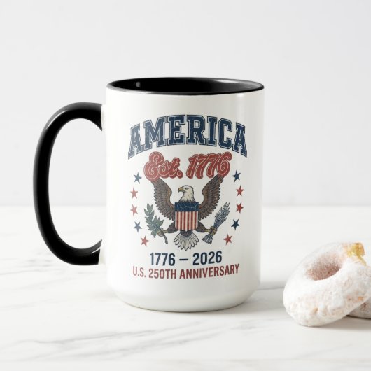 ヴィンテージ 1776-2026 アメリカ建国250周年記念 セラミック マグカップ (ドーナツ付き)