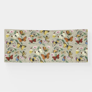 ヴィンテージ 1842 蝶 蛾 植物画 花の芸術 横断幕