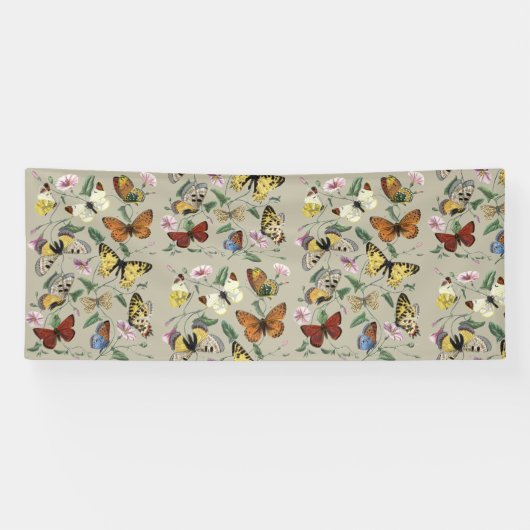 ヴィンテージ 1842 蝶 蛾 植物画 花の芸術 横断幕 (横)