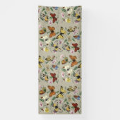 ヴィンテージ 1842 蝶 蛾 植物画 花の芸術 横断幕 (縦)