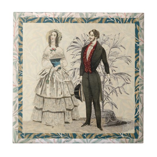ヴィンテージ 1844 ビクトリア朝の結婚式イラスト タイル (正面)