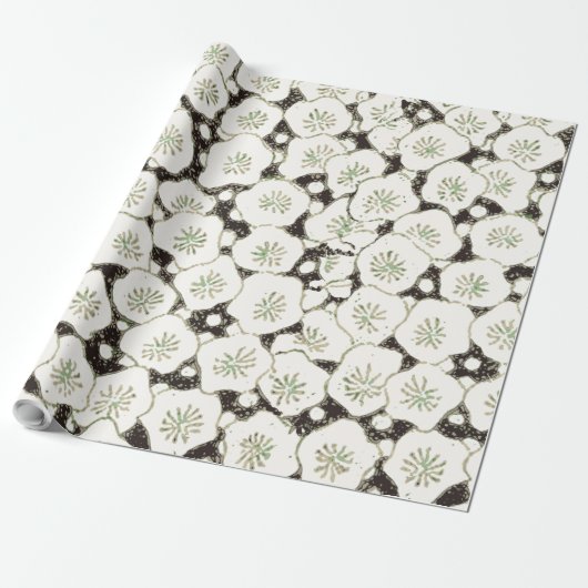 ヴィンテージ 1902年 日本の花柄: 黒 白い花 ラッピングペーパー (アンロールド)