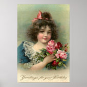 ヴィンテージ 1904 女の子 ピンクのバラ 誕生日ポスター ポスター (正面)