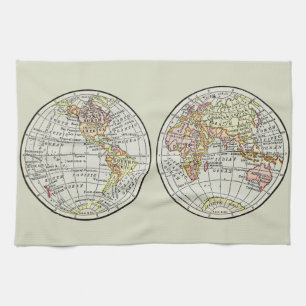 ヴィンテージ 1916年 世界地図 グローブ 半球 ポスター キッチンタオル