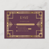 ヴィンテージ 1920年代 デコ バーガンディ ゴールド 結婚式 RSVP エンクロージャーカード (正面)