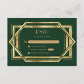 ヴィンテージ 1920年代 デコ 森の緑の金色 結婚式 RSVP エンクロージャーカード (正面)
