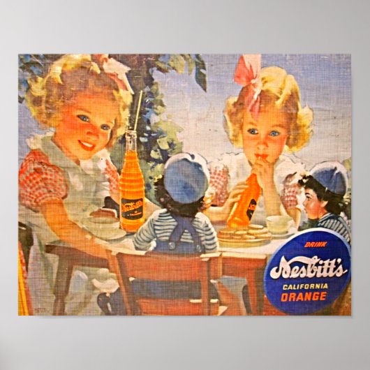 ヴィンテージ、1930年代、ネスビットのオレンジソーダポップ・アートの ポスター (正面)