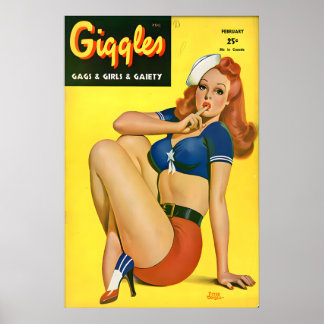ヴィンテージ 1940年代 ピンアップガール ポスターとキャンバスのくすくす笑い ポスター