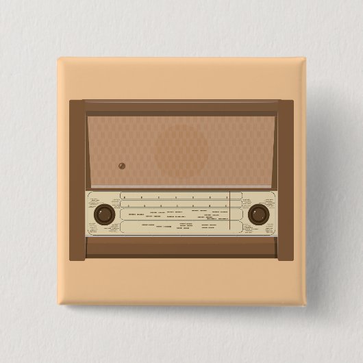 ヴィンテージ 1940年代 レトロ 木製ラジオ 缶バッジ (正面)