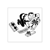 ヴィンテージ 1950年代 クリスマスプレゼントを持つ男性のゴム印S ラバースタンプ (インプリント)