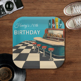 ヴィンテージ 1957 レトロダイナー 70歳の誕生日  ペーパープレート