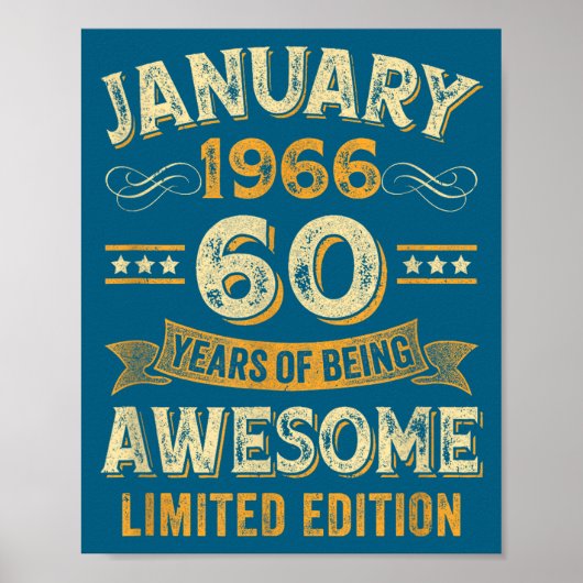 ヴィンテージ 1966年1月生まれ 60歳 誕生日おめでとう ポスター (正面)
