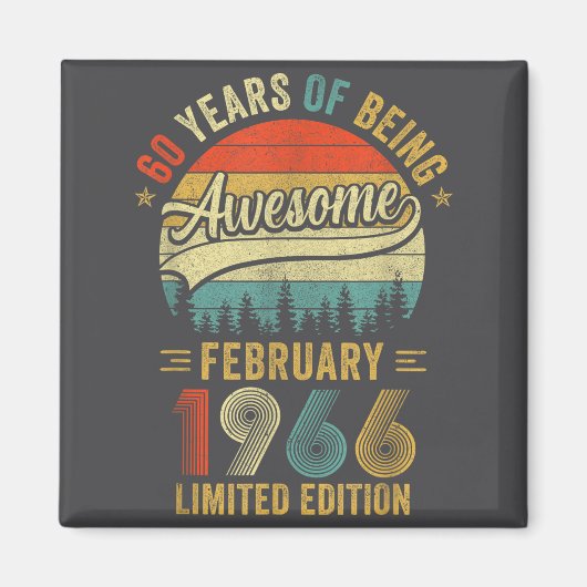 ヴィンテージ 1966年2月生まれ 60歳の誕生日 男性 女性 マグネット (正面)
