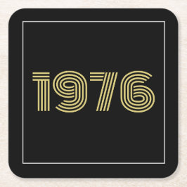 ヴィンテージ 1976 ブラック&ゴールドトーン 50歳の誕生日 スクエアペーパーコースター
