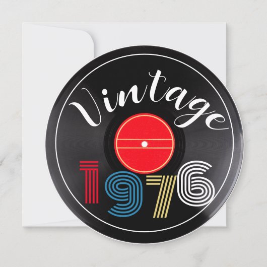 ヴィンテージ 1976 レトロ ストライプ レコード 50歳の誕生日 招待状 (正面)