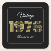 ヴィンテージ 1976 レトロ 誕生日 50歳の誕生日 名前 スクエアペーパーコースター (正面)