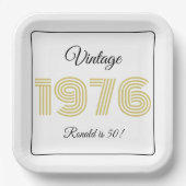 ヴィンテージ 1976 レトロ 誕生日 50歳の誕生日 名前 ペーパープレート (正面)
