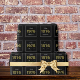ヴィンテージ 1976 レトロ 50歳の誕生日 ブラック カスタム ラッピングペーパー