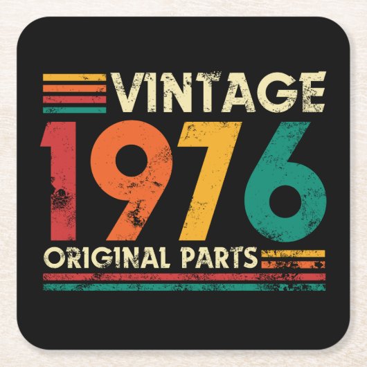 ヴィンテージ 1976 50歳の誕生日 スクエアペーパーコースター (正面)