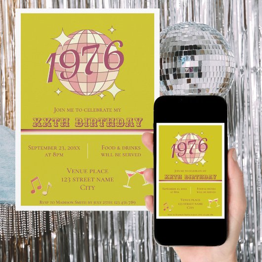 ヴィンテージ 1976 50歳の誕生日 レトロ グリーン 招待状
