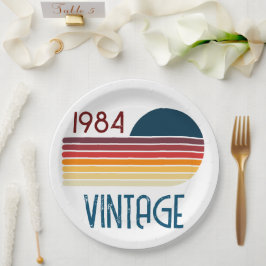 ヴィンテージ 1984 レトロ ストライプ サン 40歳の誕生日 ペーパープレート
