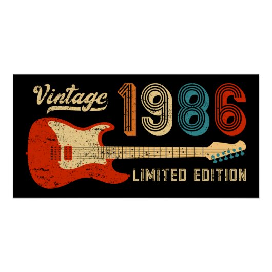 ヴィンテージ 1986年 40歳の誕生日 エレキギター ベーシスト ポスター (正面)