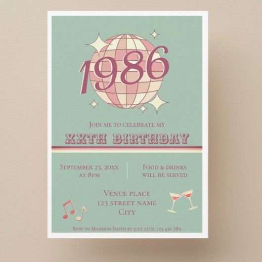 ヴィンテージ 1986年 40歳の誕生日 水色の招待状 招待状