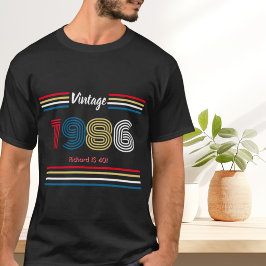 ヴィンテージ 1986 レトロ ストライプ カラフル 40歳の誕生日 Tシャツ