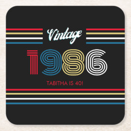 ヴィンテージ 1986 レトロ ストライプ 40歳の誕生日パーティー  スクエアペーパーコースター