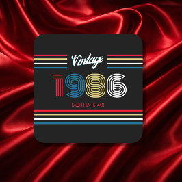 ヴィンテージ 1986 レトロ ストライプ 40歳の誕生日パーティー スクエアペーパーコースター