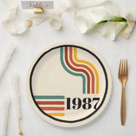 ヴィンテージ 1987年生まれ 40歳の誕生日 レトロストライプ ペーパープレート