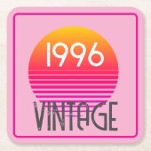 ヴィンテージ 1996 ネオン レトロ ストライプ サン 30歳の誕生日 スクエアペーパーコースター (正面)