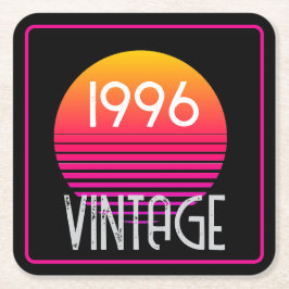 ヴィンテージ 1996 ネオン レトロ ストライプ サン 30歳の誕生日 スクエアペーパーコースター