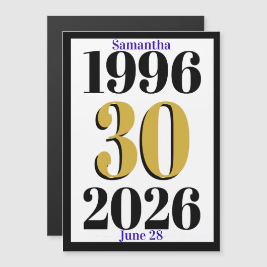 ヴィンテージ 1996 マイルストーン 30歳の誕生日 マグネット招待状 (正面/裏面)