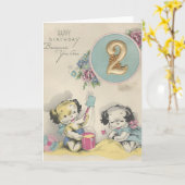 ヴィンテージ「2歳」のハッピーバースデー カード (黄色い花)